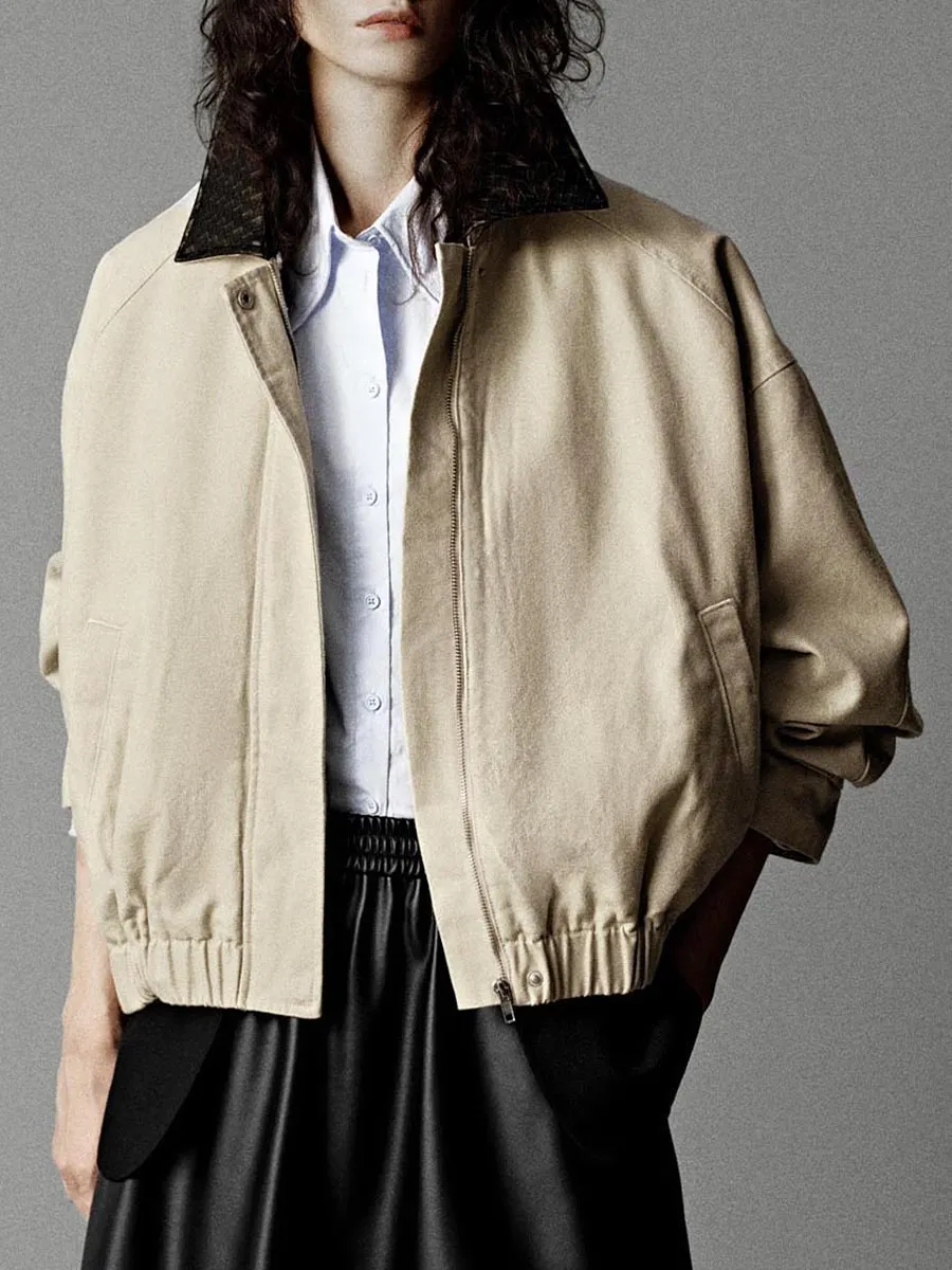 A Khaki Lapel Casual Jacket For Women
