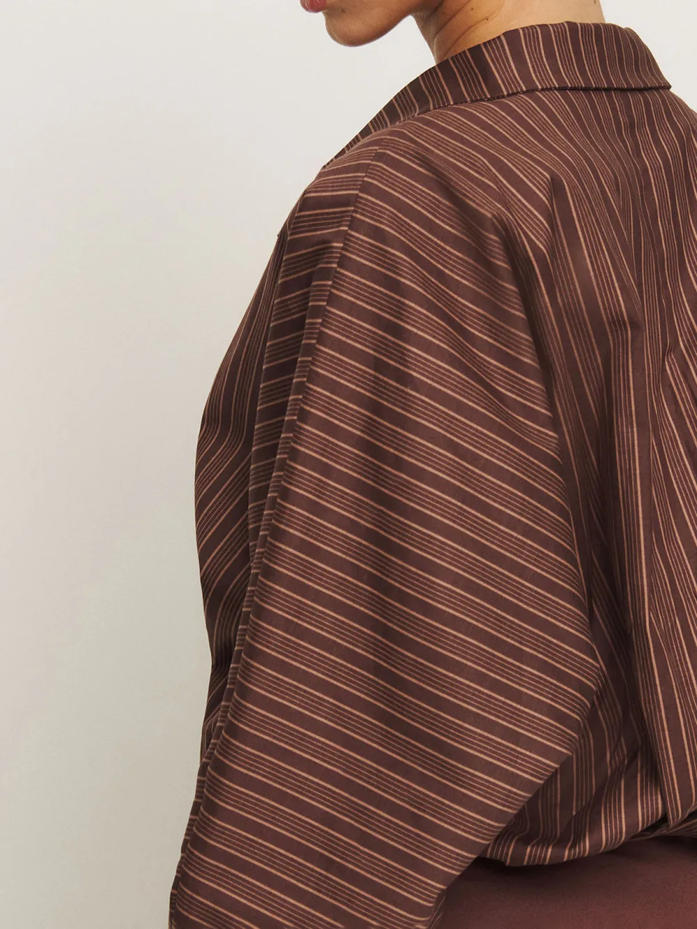 Pinstripe Collared Long Sleeve Blouse