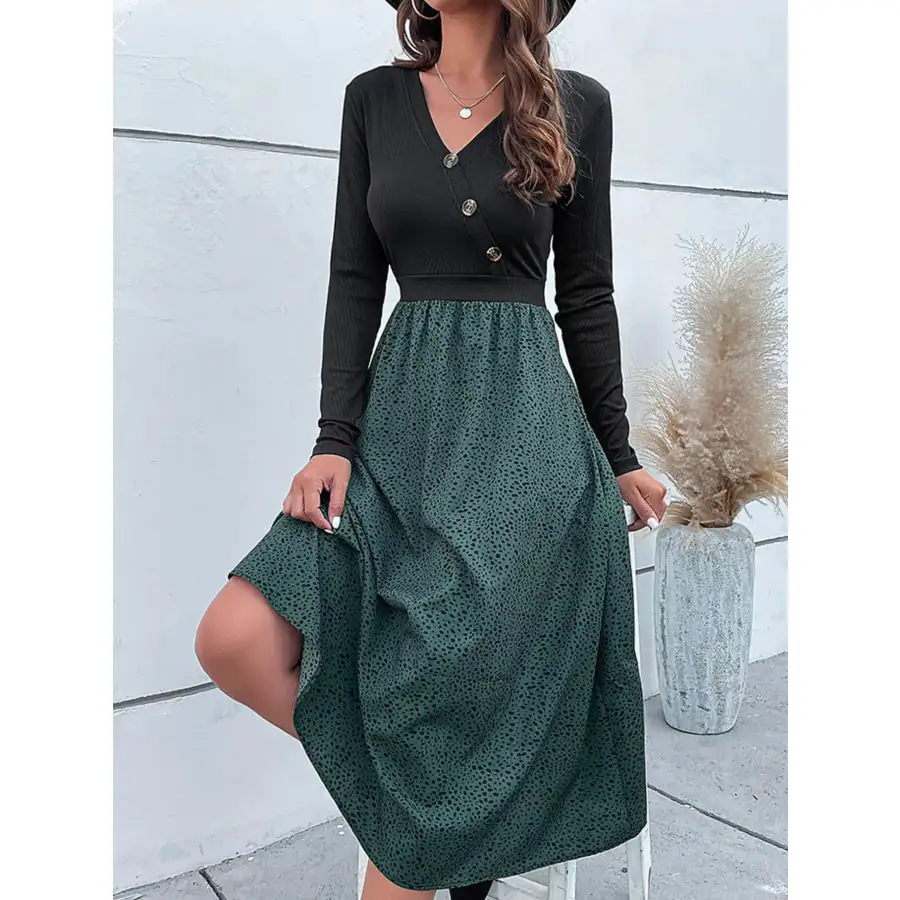 Animal Long Sleeve Midi Dress