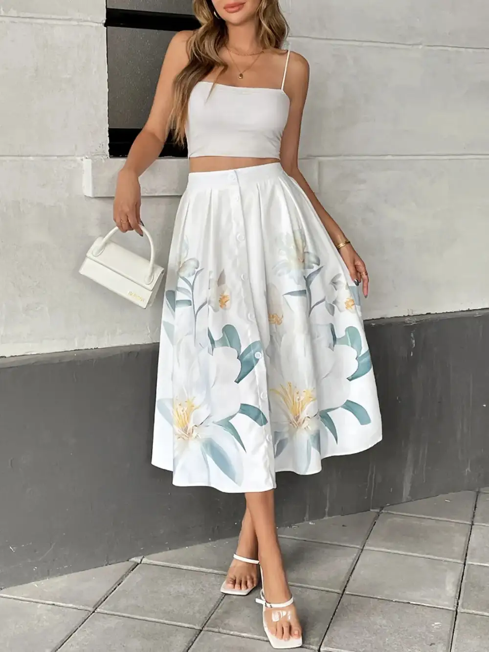 Button Front Printed Skirt