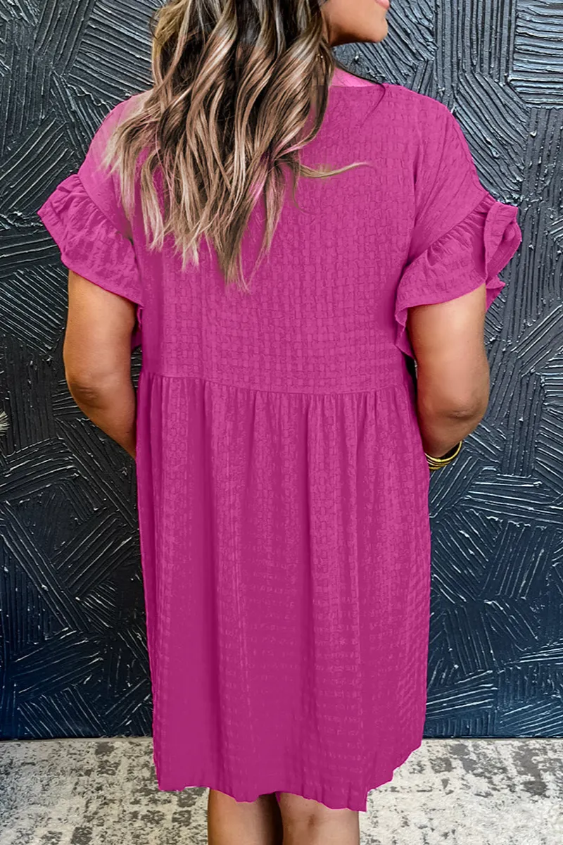 Textured Ruffle Trim Short Sleeve Mini Dress