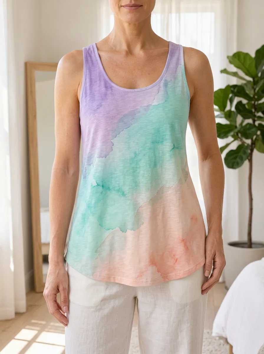Women's Casual Pastel Watercolor Abstract Tank Top
