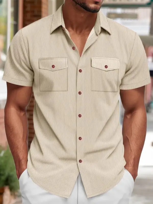 S Relaxed Ribbed Knit Short Sleeve Shirt