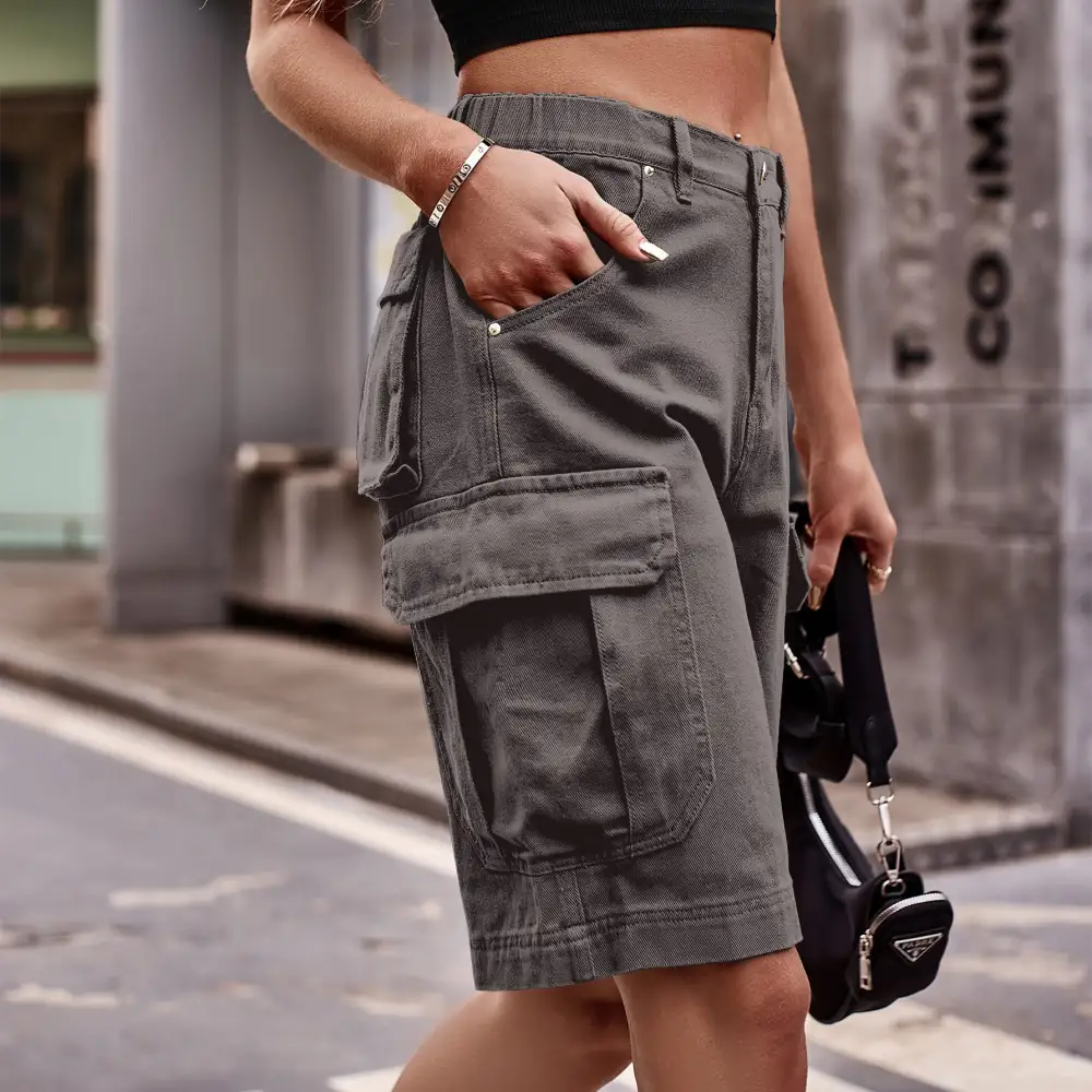 Pocketed Denim Cargo Shorts