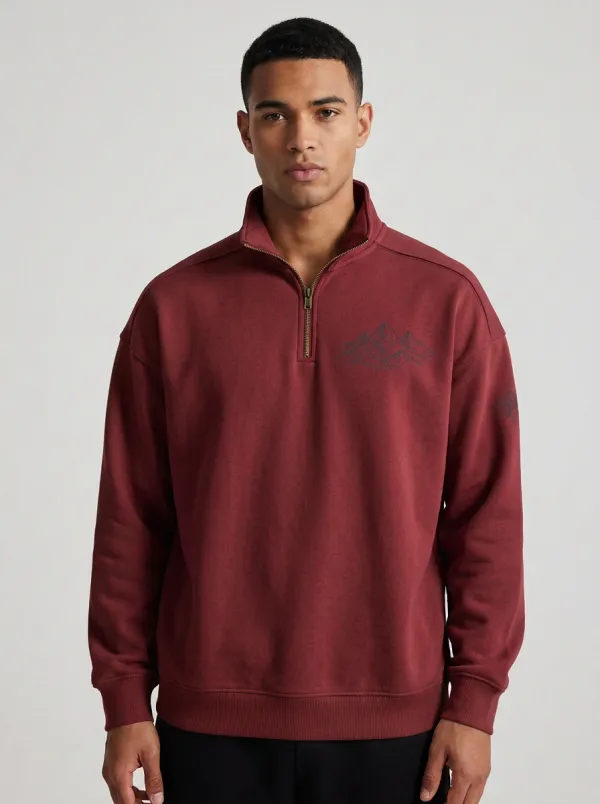 Men's Ridge Mountain Hiking Compass Graphic Quarter-Zip-Neck Sweatshirt