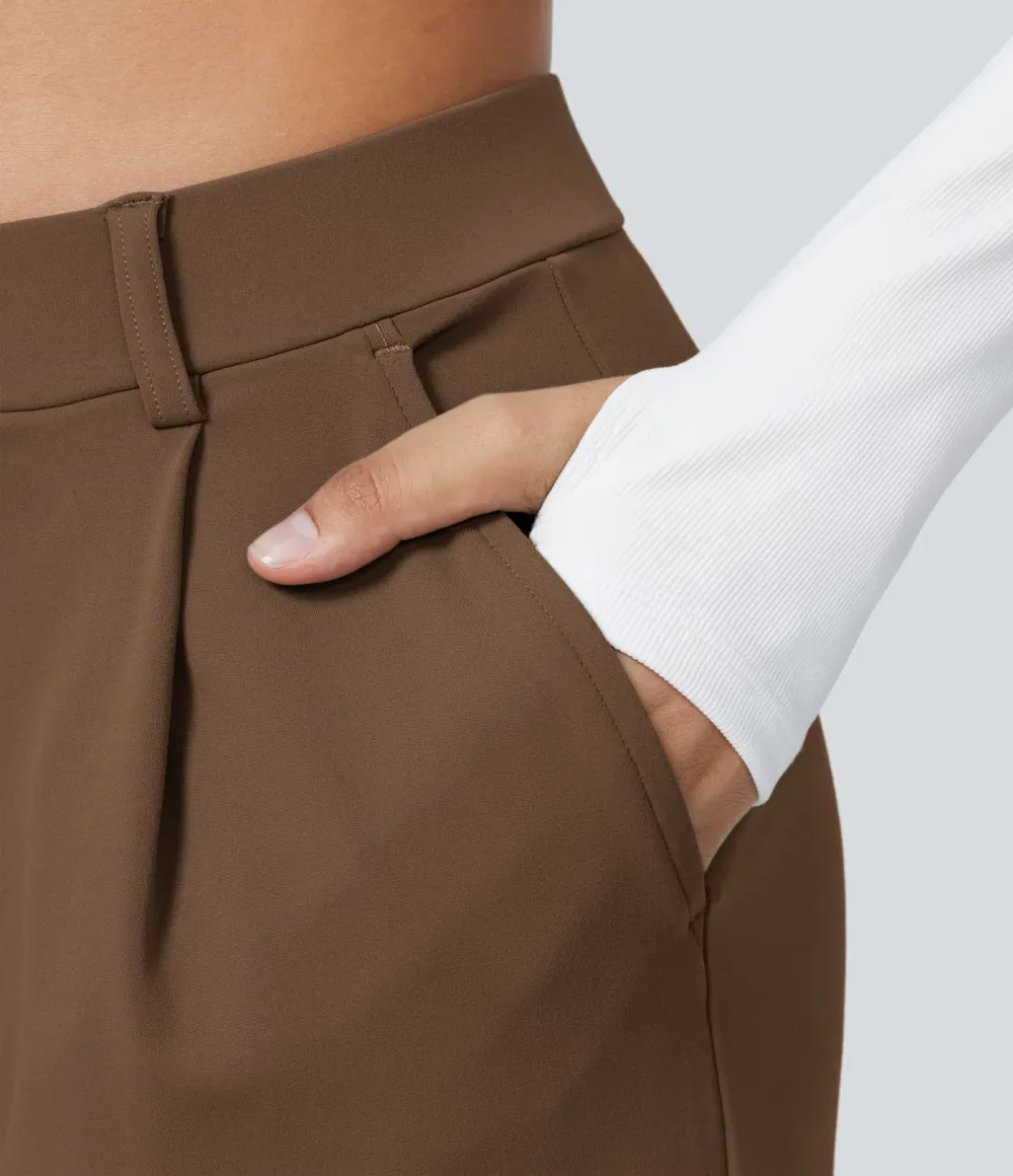 High Waisted Side Pocket Straight Leg Work Pants