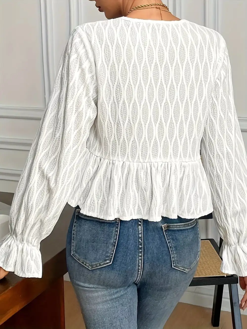 Refined Tie Front Flounce Sleeve Blouse