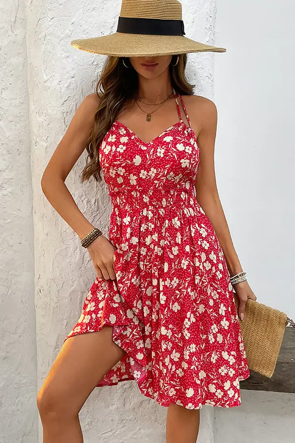 Neck Halter Neck Floral Print Mini Dress
