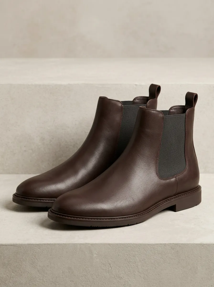 Men's Trail Ready Look Chelsea Work Boots in Brown with Leather Look