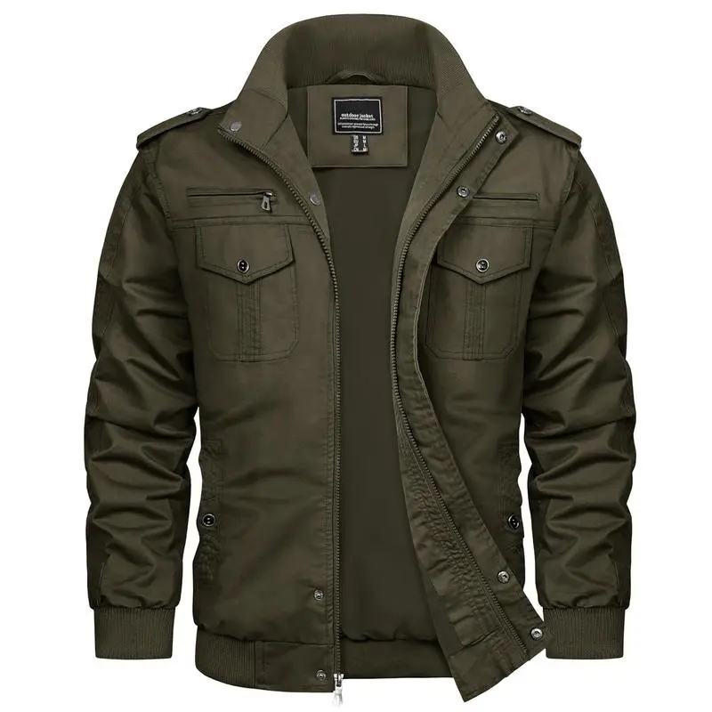 Men's Cotton Jacket Full Zip Lightweight Cargo Work Casual Jacket Outwear Coat Menswear Tops Underwear Human Long Sleeve Beige Plain