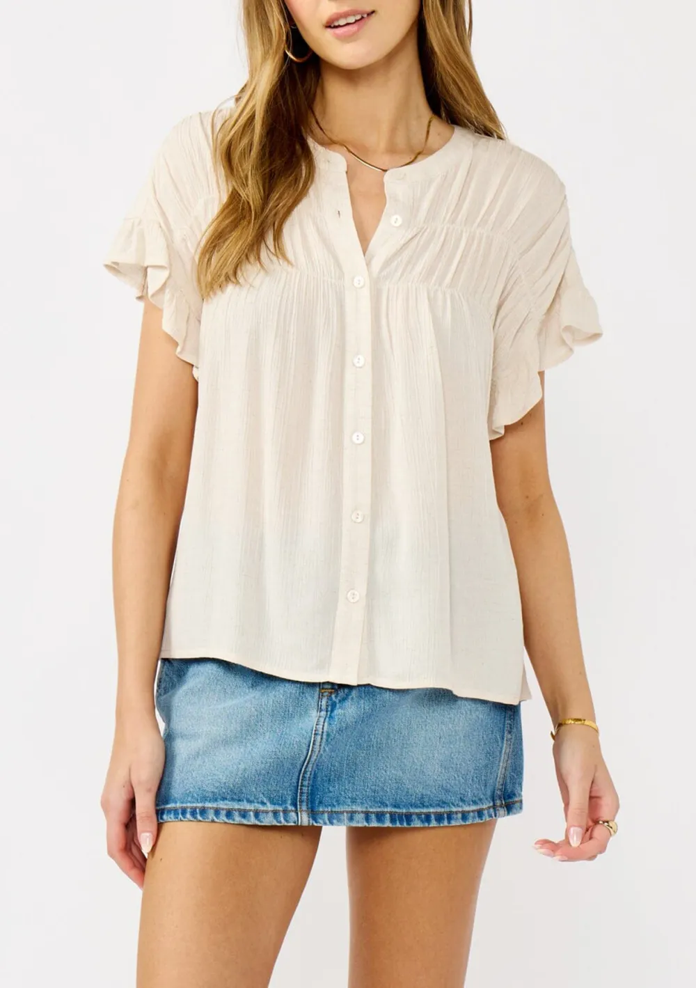 Button Up Short Sleeve Blouse