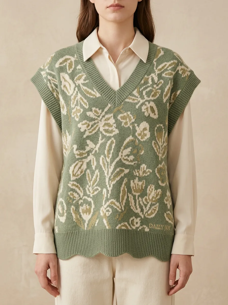 Classic Floral Vneck Sweater Vest