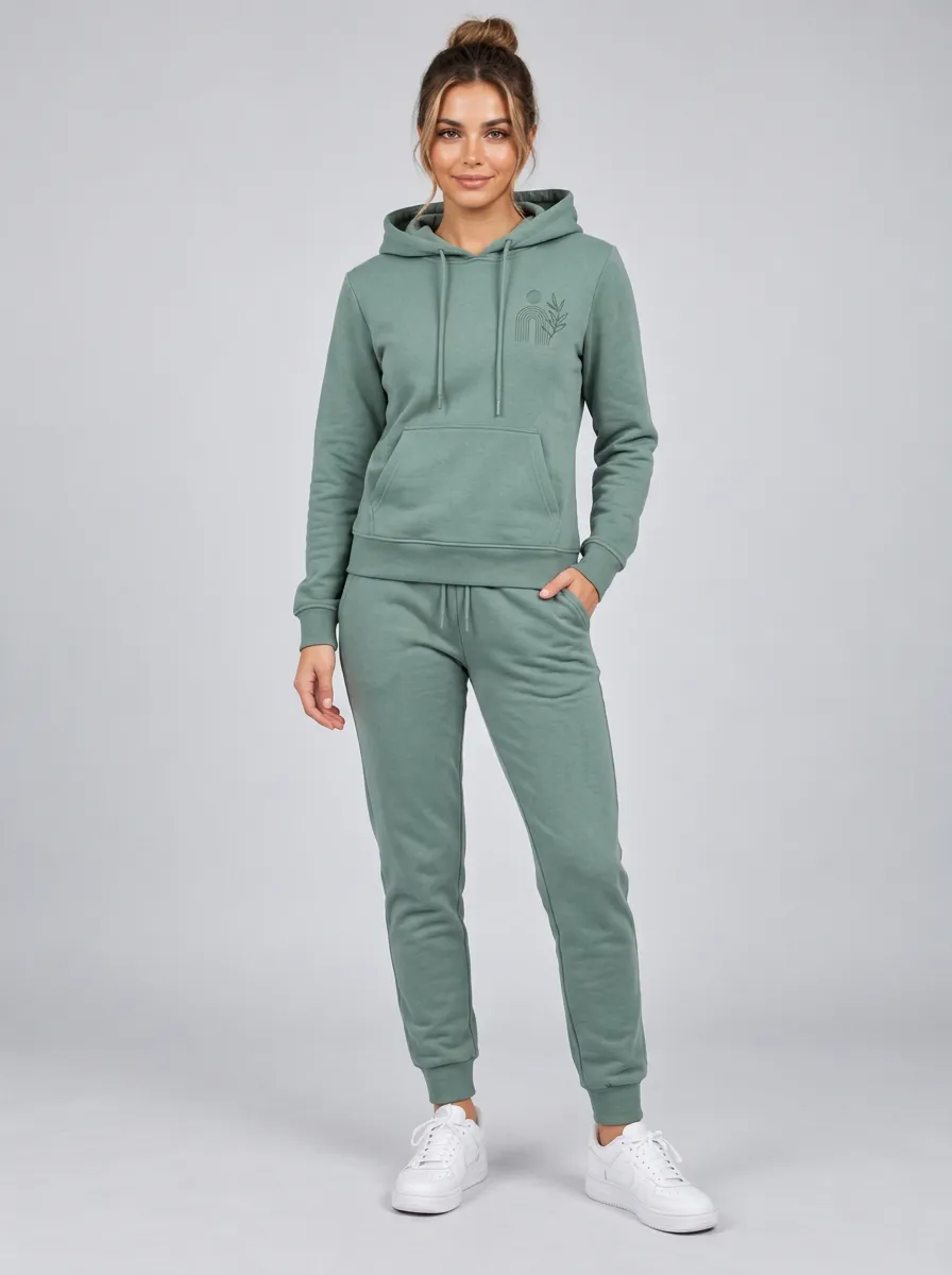 Women's Sage Green Classic Solid Hoodie & Pants Set