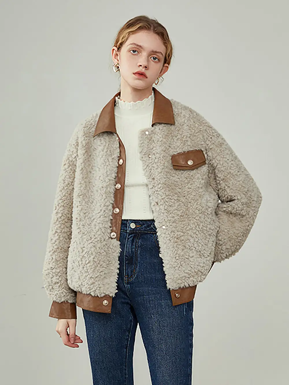 Contrast Collar Fleece Jacket