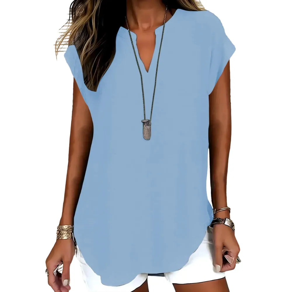 Women's Plain Notched Neck Fitted Blouse Shirts, Casual Classy Elegant Minimalist Basic Top