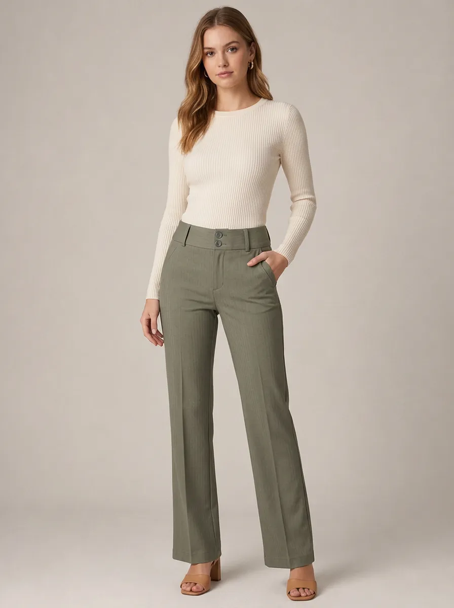 Women's Olive with Everyday Silhouette and Herringbone Finish