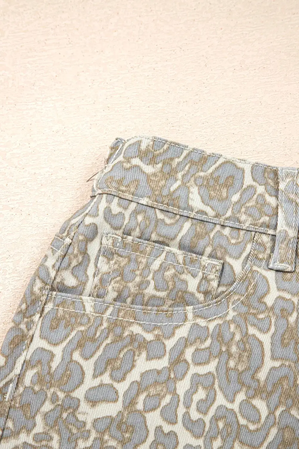 Classic Raw Edge Leopard Print Denim Shorts