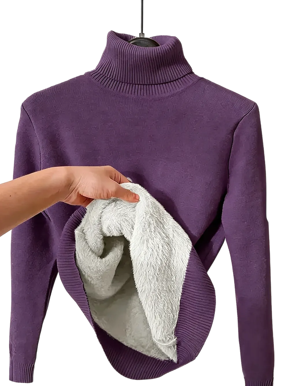 Women's solid color warm lining drop shoulder turtleneck sweater