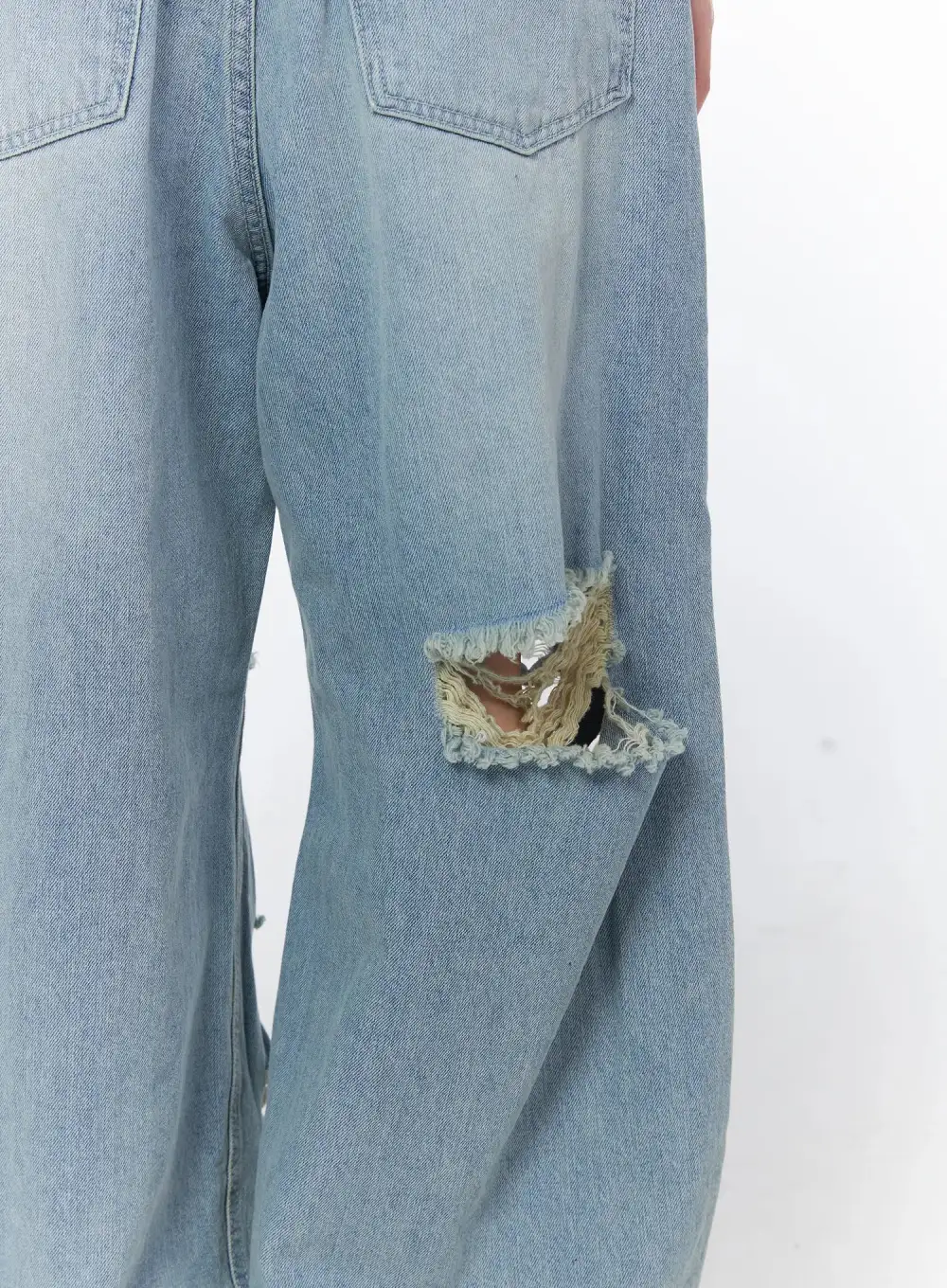 Denim Distressed Wide Leg Jeans