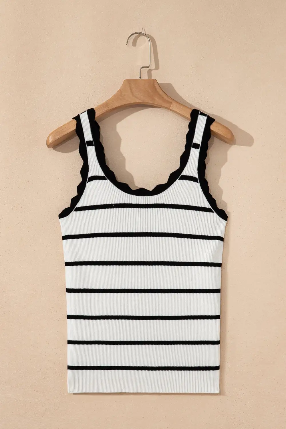 Stripedd Scalloped Edge U-Neck Sweater Vest