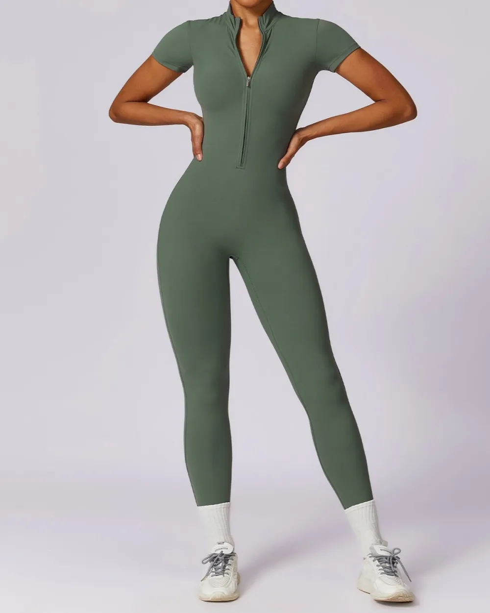 Mock Neck Zip Front Jumpsuit