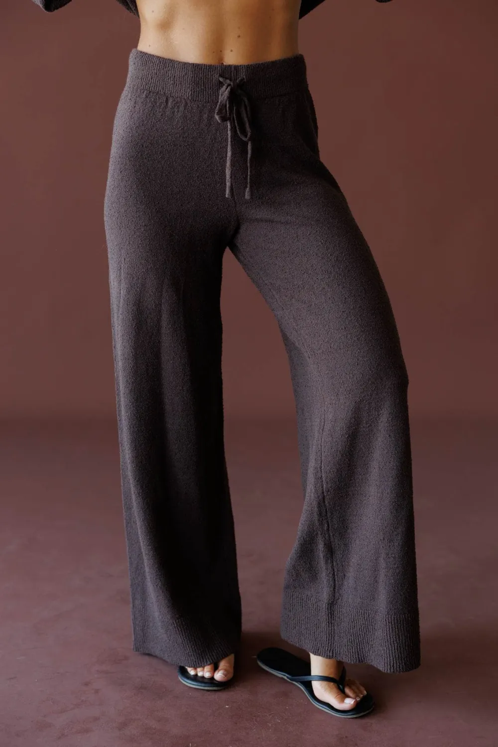 Knit Elastic-Waist Tie-Waist Wide-Leg Pants