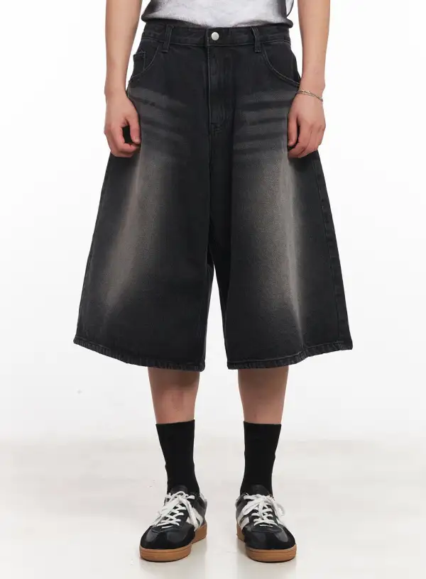 Men's Streetwear Washed Relaxed-Fit Denim Shorts