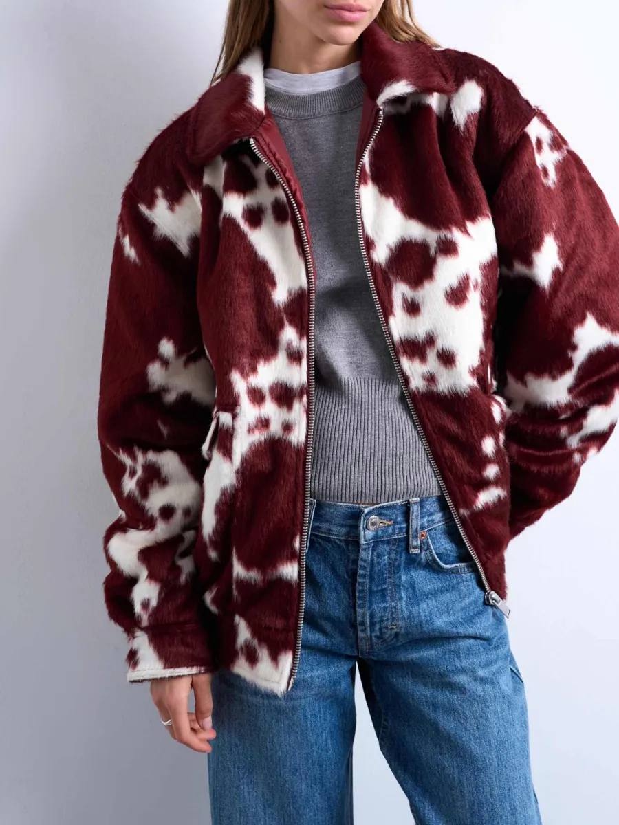 Cow Print Dropped Shoulder Jacket