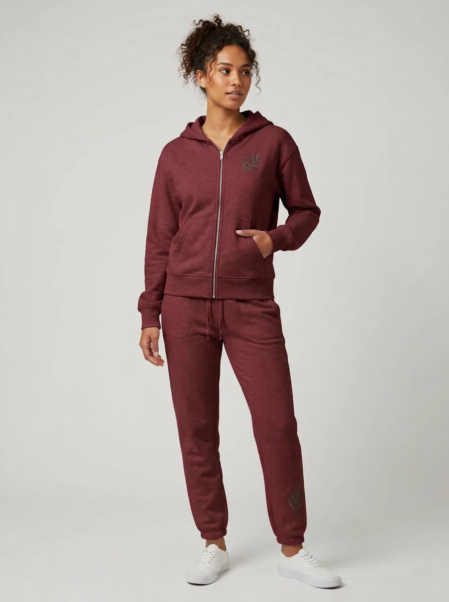 Women's Oatmeal Zip-Up Hoodie Jacket & Jogger Set