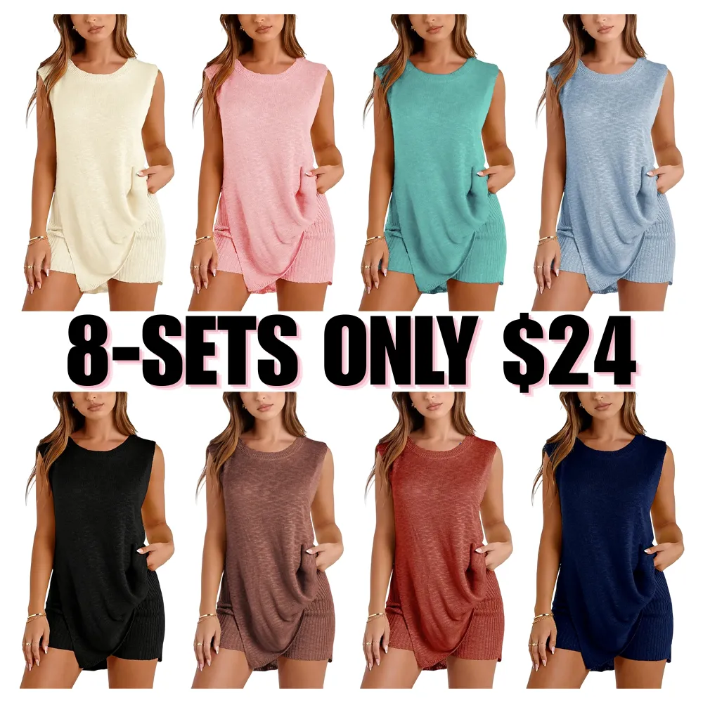 Women's 2 Piece Outfits Summer Knit Sweater Set