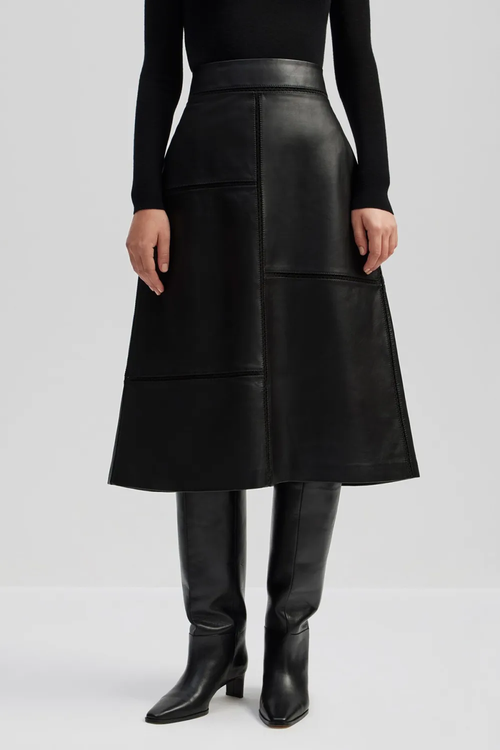 Leather Paneled Midi Skirt