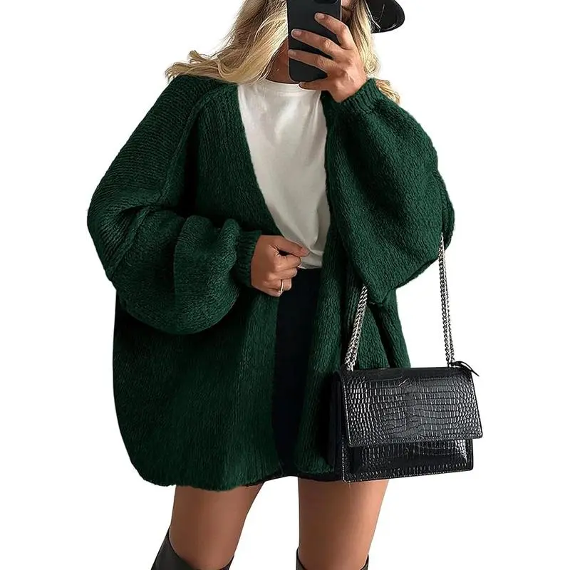 Womens Oversized Cardigan Sweaters 2025 Fall Long Lantern Sleeve Knit Open Front Lightweight Sweater Knitwear Womenswear