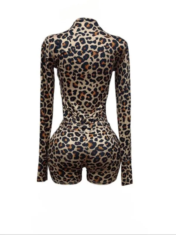 Women's Zipper Long-Sleeved Top and Shorts Set