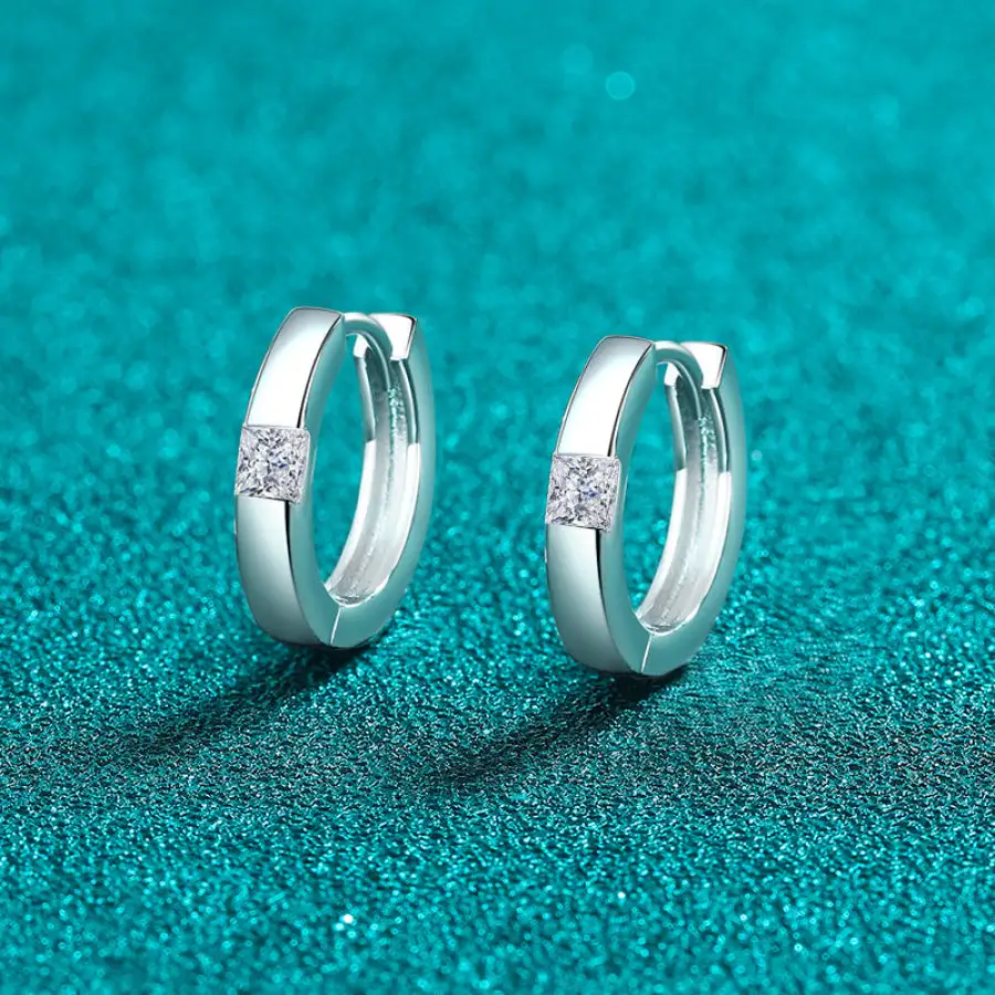 Sterling Silver Moissanite Huggie Earrings