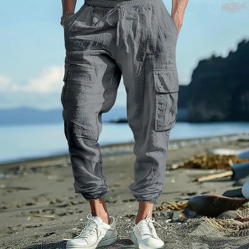 Men's Casual Cargo Waistband Pockets Cargo Pants