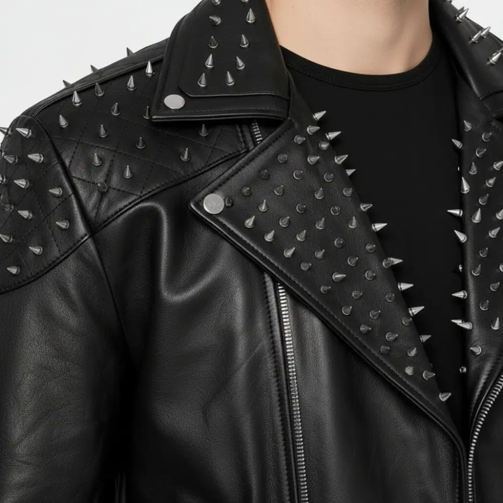 Leather Biker Studded Multi Pocket Jacket