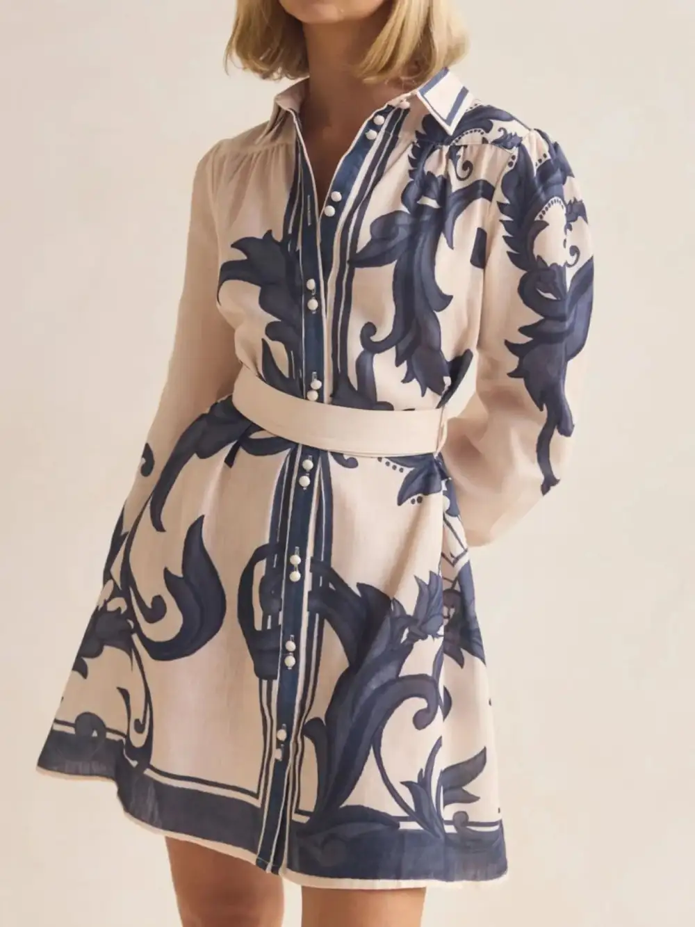 Smooth Finish Printed Long Sleeve Shirt Dress
