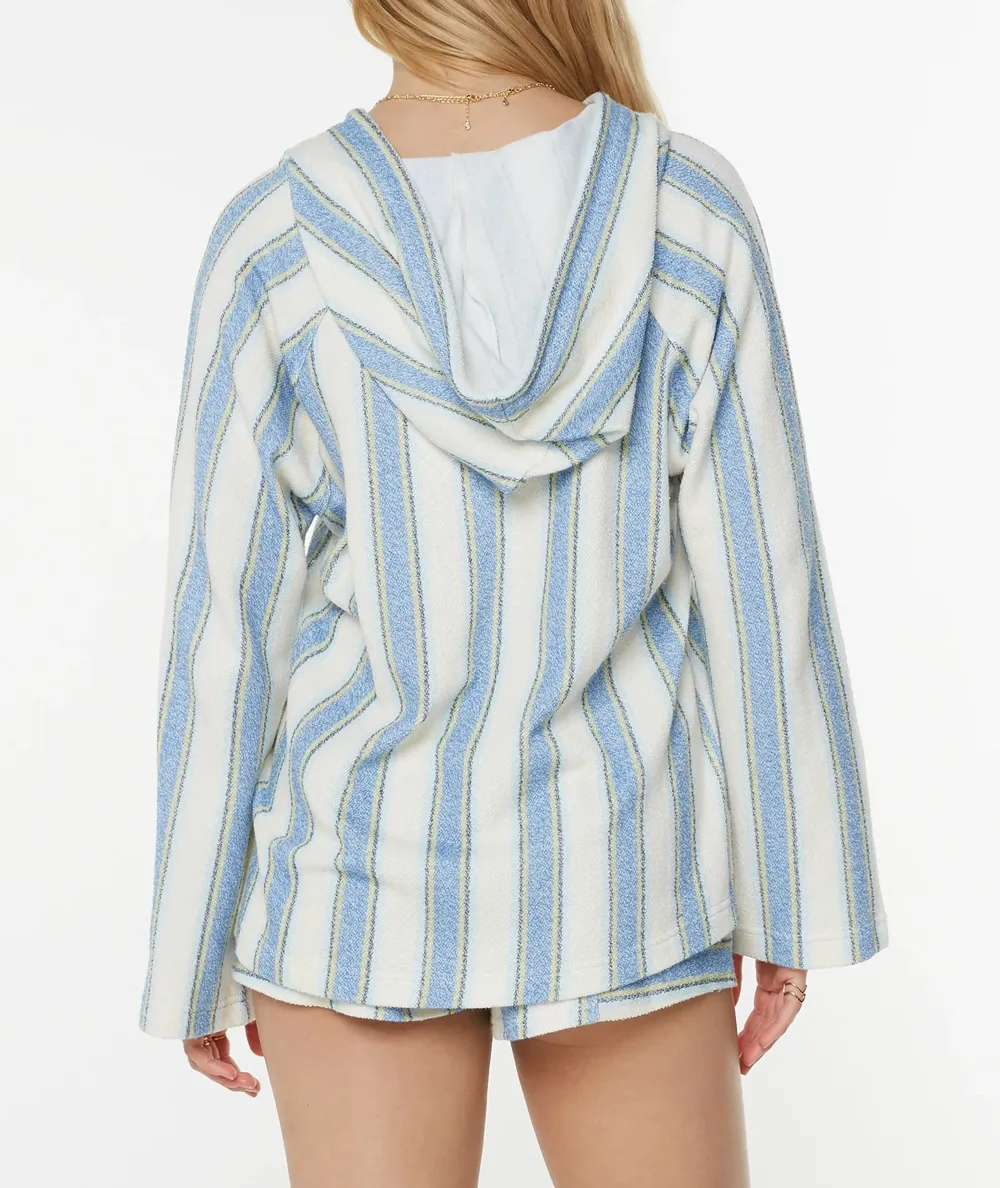 Large Pocket Hooded Striped Sweatshirt