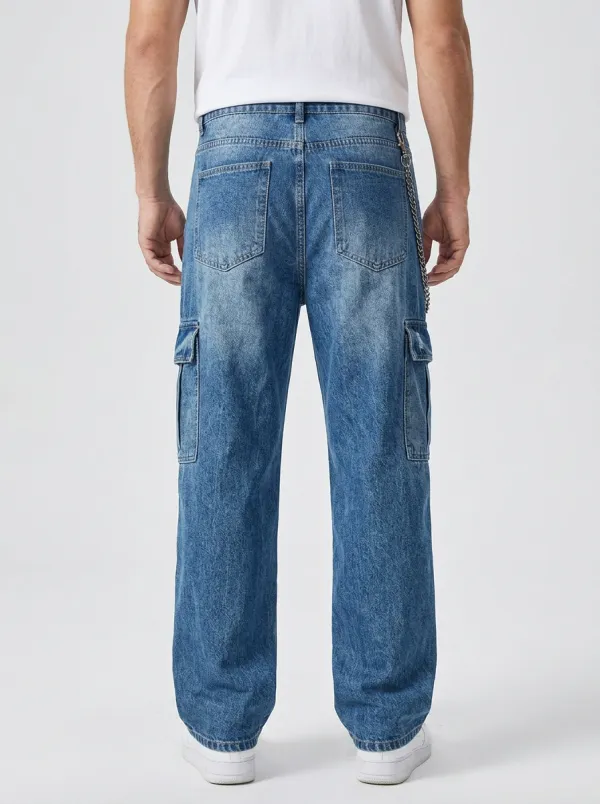 Men's Street Inspired Streetwear Graffiti Star Cargo Detail Jeans