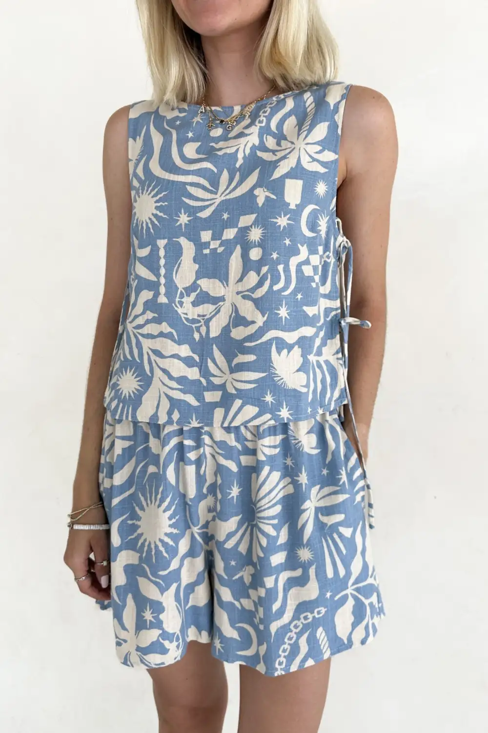 Linen Blend Printed Top