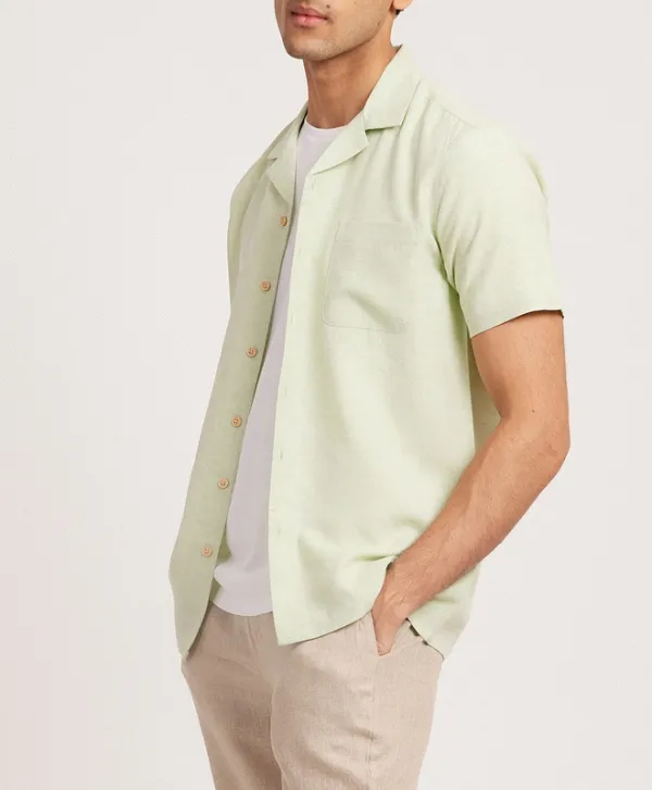 Pistachio Tencel Linen Notched Collar Shirt