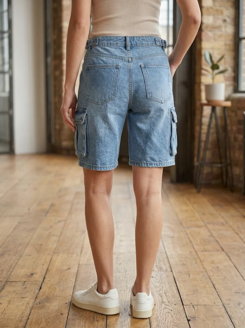 Women's Casual Casual Streetwear Multi-Pocket Denim Cargo Shorts Cargo Denim Shorts