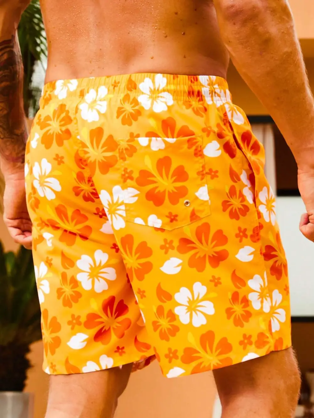 Men's Flower Patterned Swim Trunks