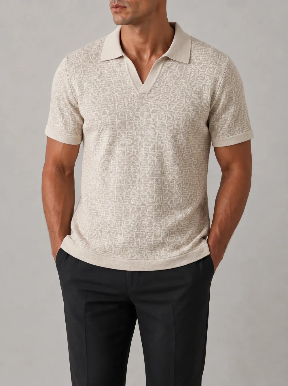 Men's Casual Geometric Pattern Printed Polo Shirt