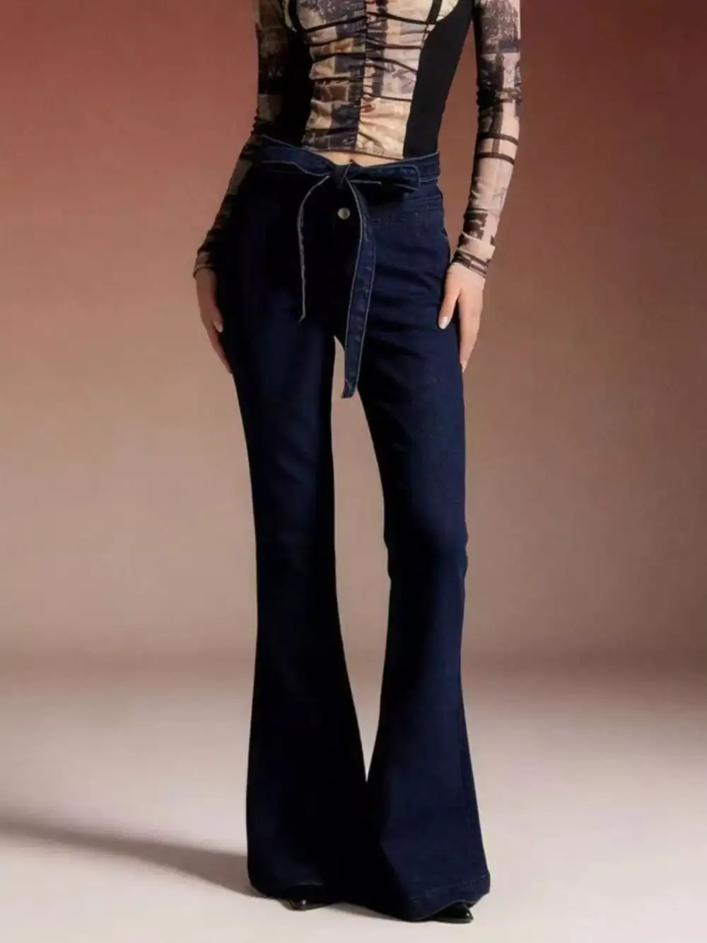 Sharp High Waist Flare Leg Denim Jeans
