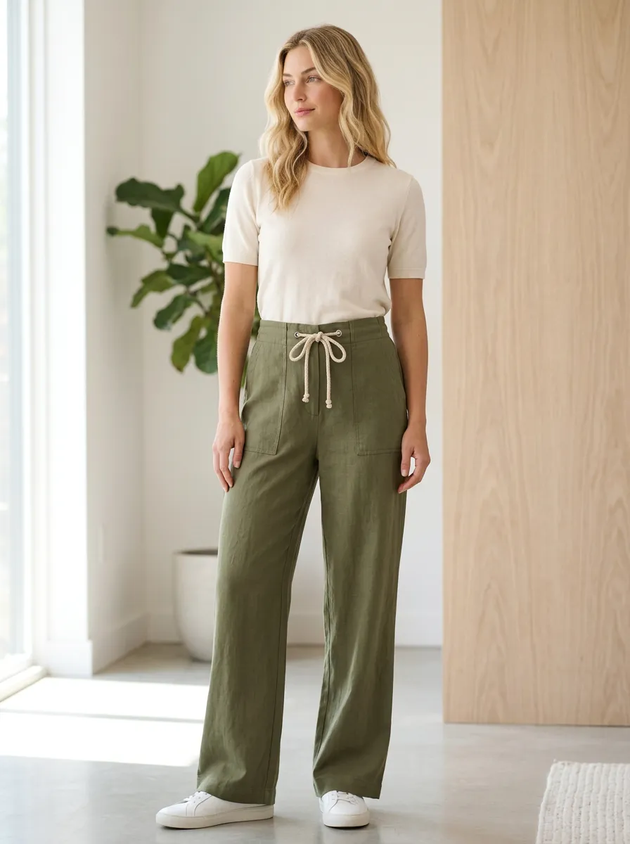 Women's Classic Minimal Casual Adjustable Drawstring Waist Pants