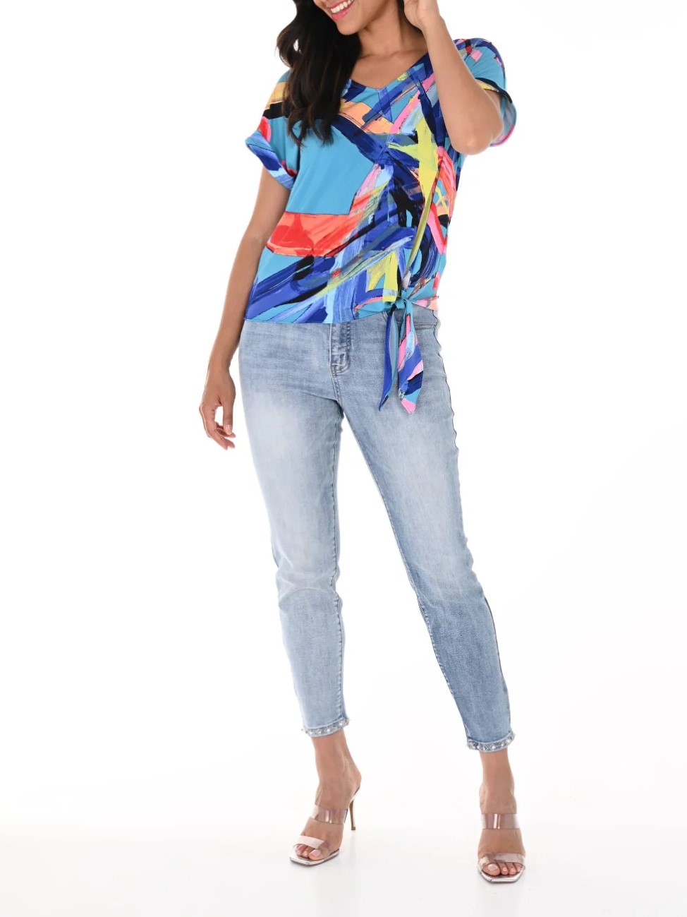 Denim Blue Bow - Back Woven Jeans