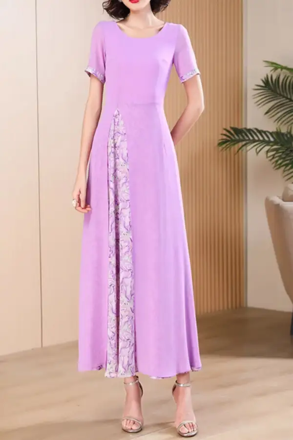 Textured Chiffon Short Sleeve Maxi Dress
