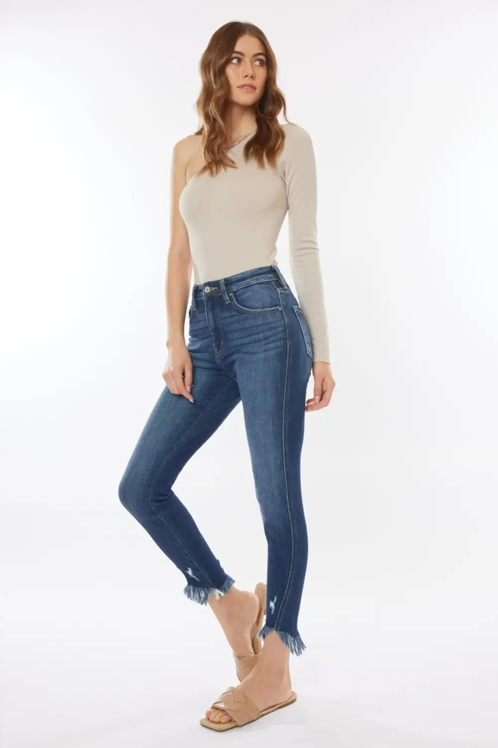 Clean High Waist Raw Hem Denim Jeans