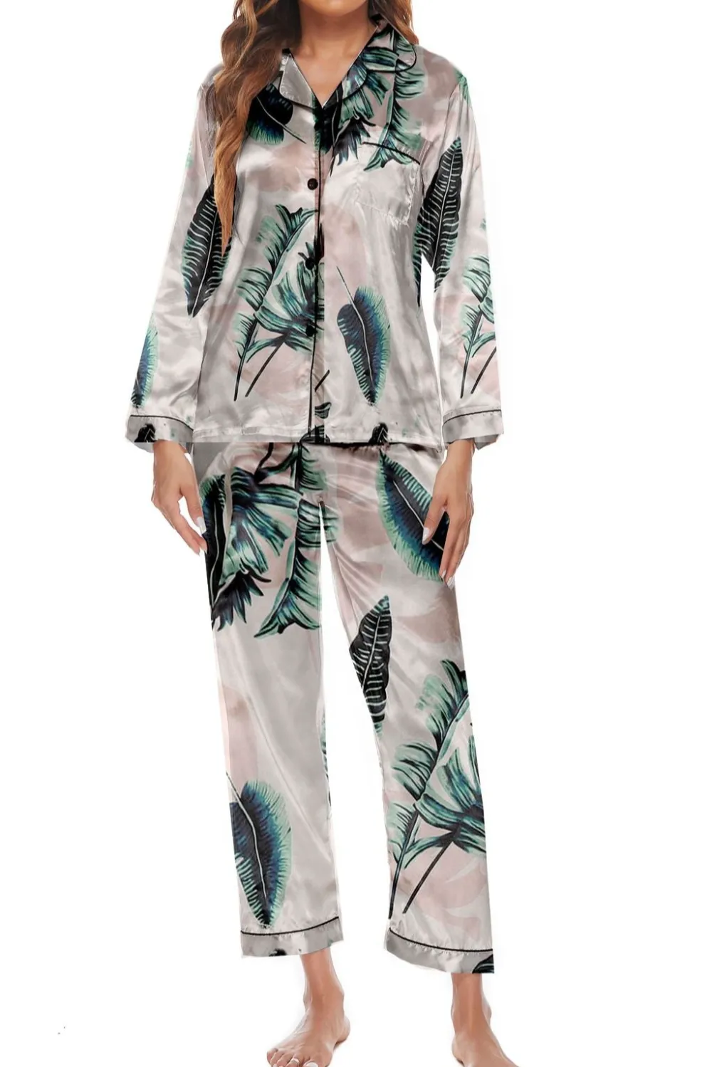 Two Piece Pajama Set with Botanical Designs